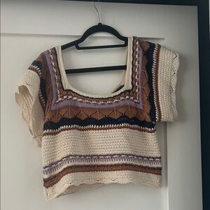 Boho Chic Cropped Crochet Knit Top